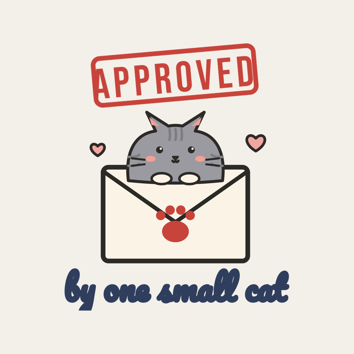 Approved by One Small Cat design, close up
