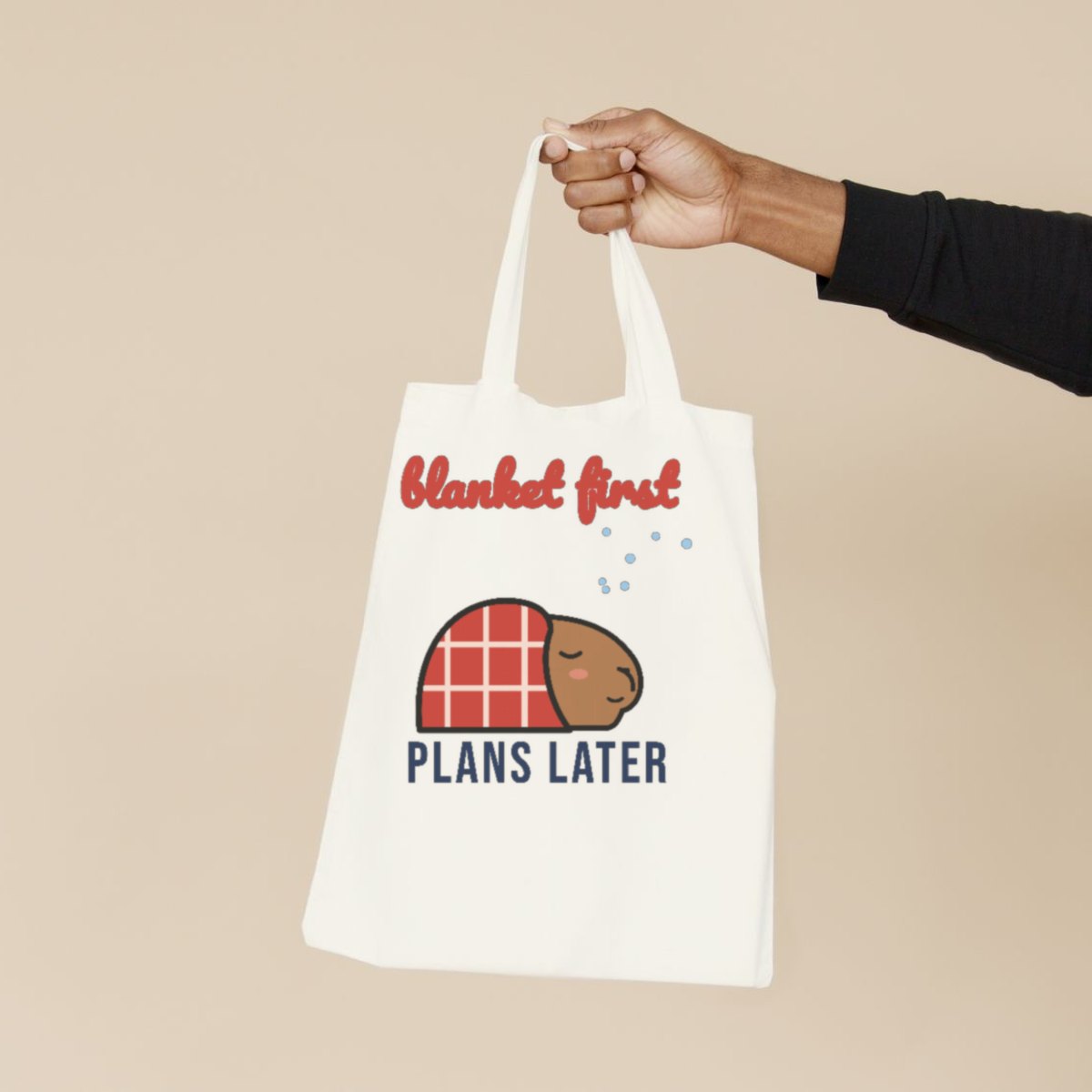 Blanket First, Plans Later Tote Bag in natural