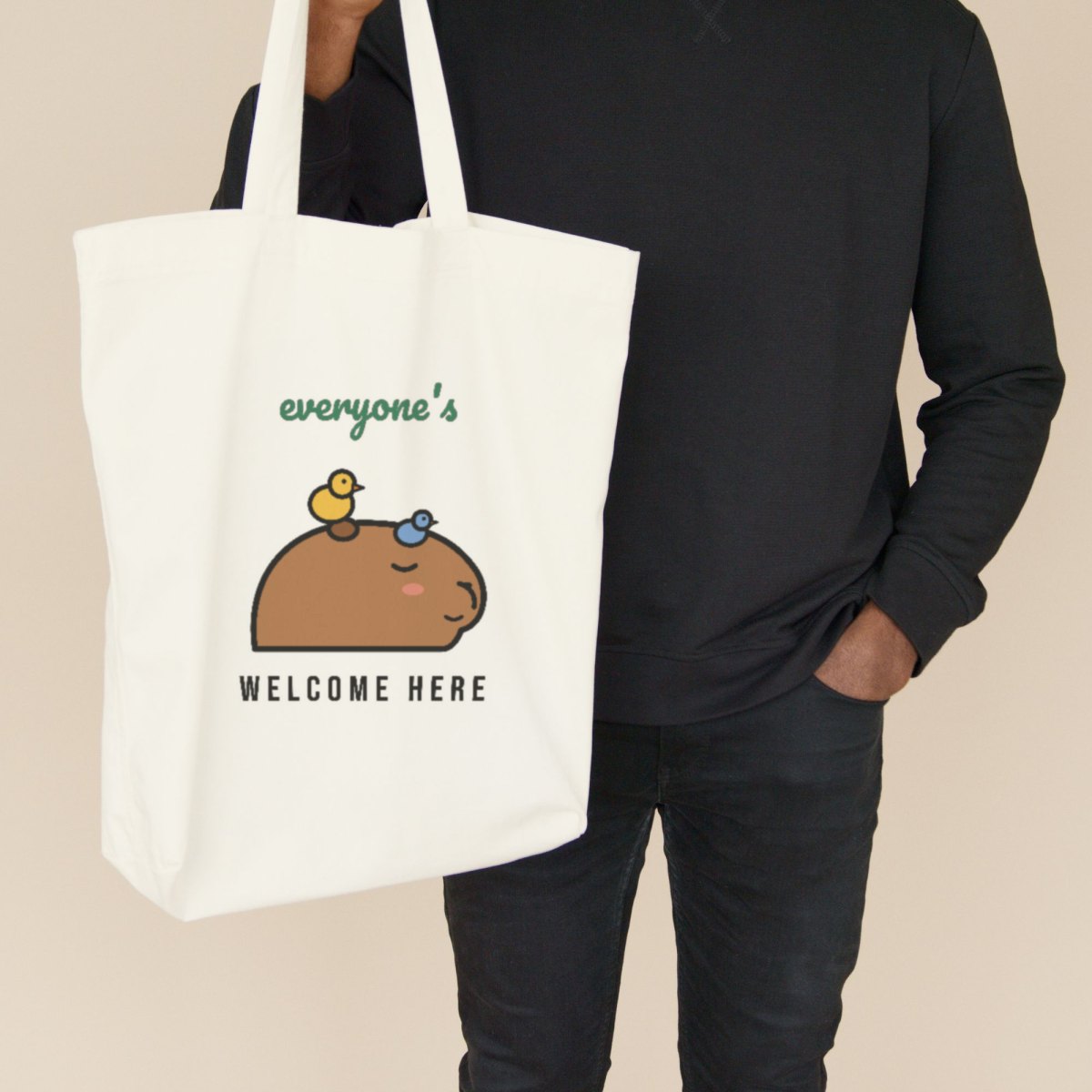 Everyone's Welcome Here Tote Bag in natural