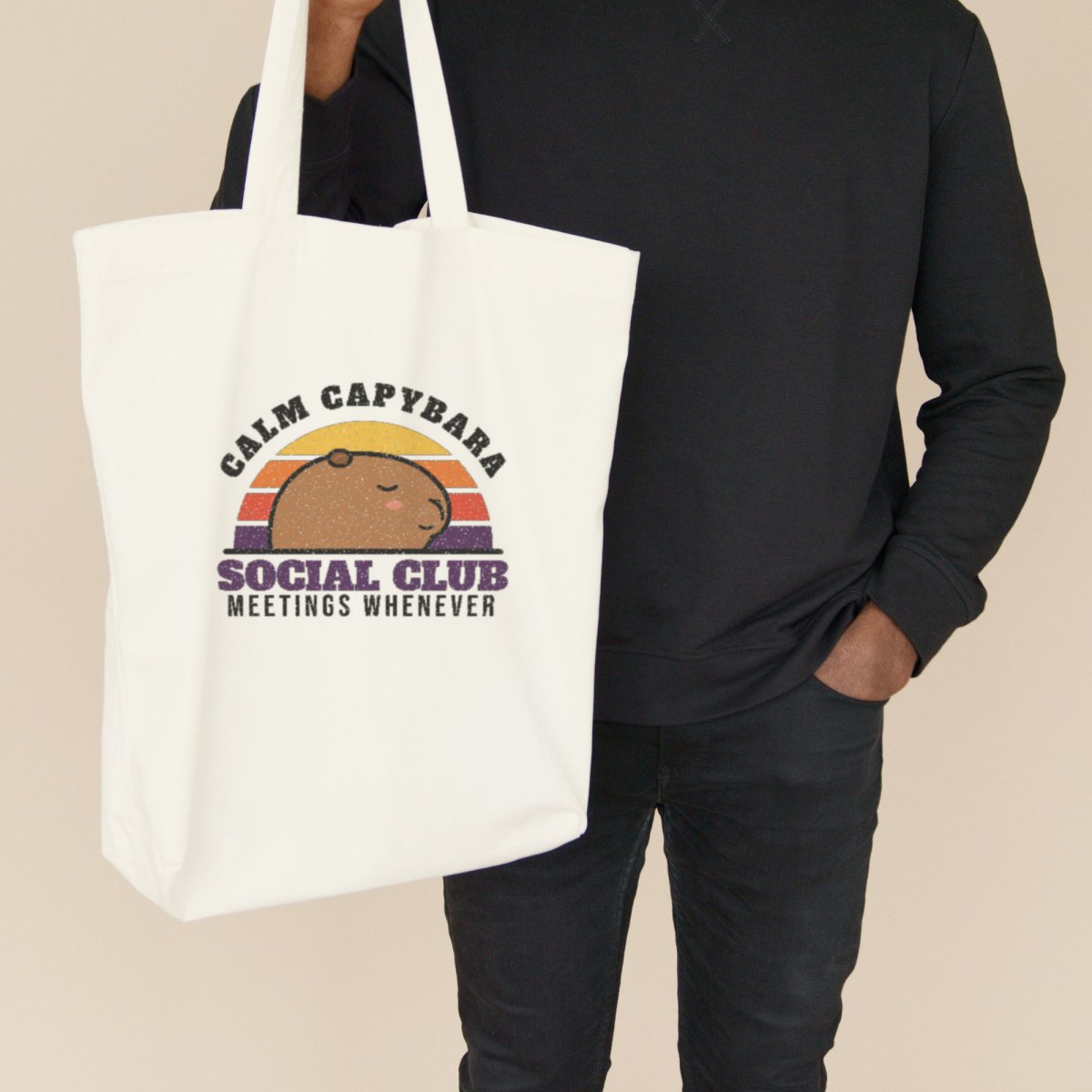 Calm Capybara Social Club Tote Bag in natural