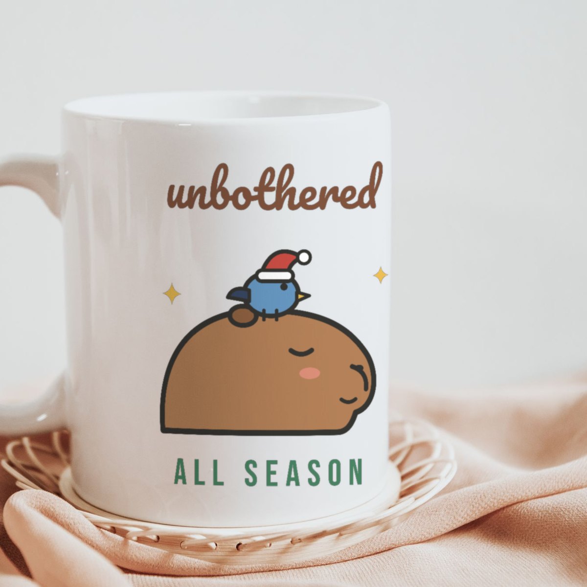 Unbothered, All Season Mug in white