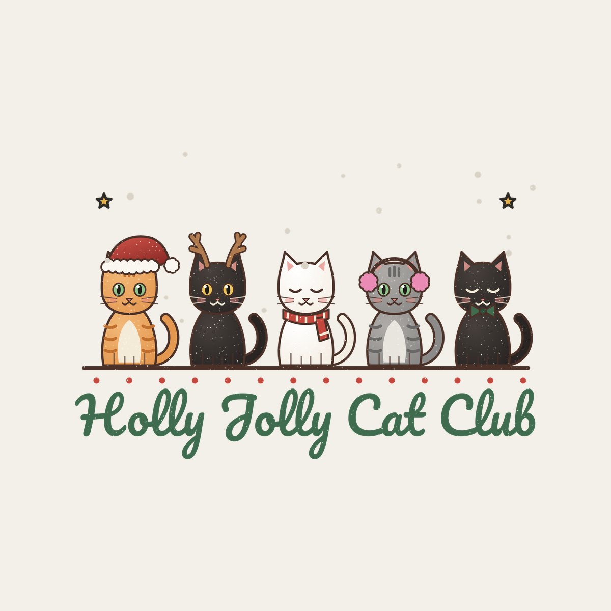 Holly Jolly Cat Club design, close up