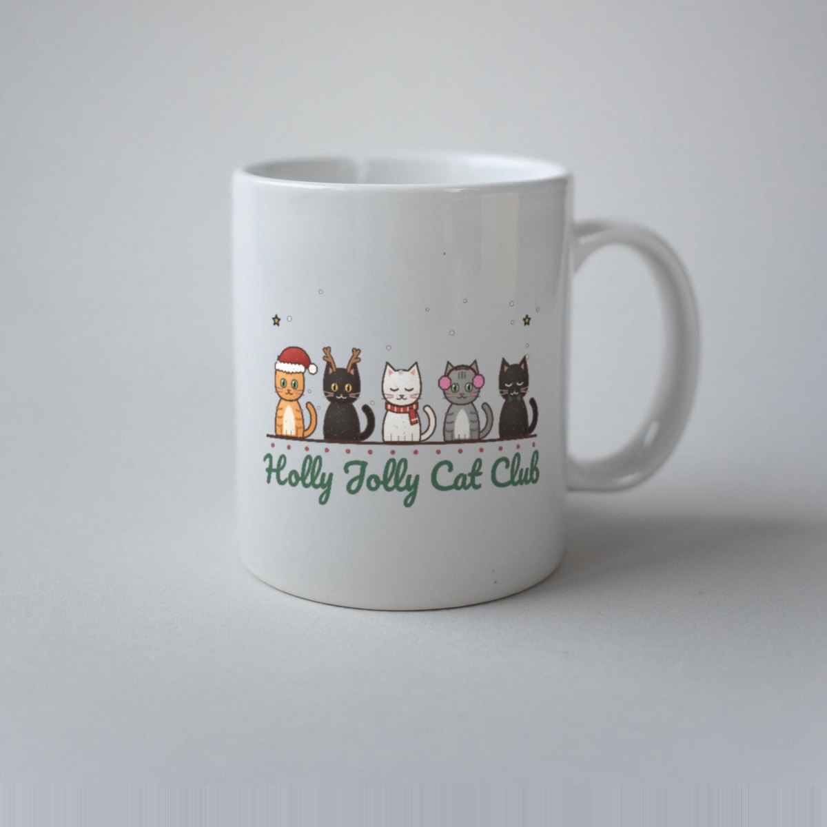 Holly Jolly Cat Club Mug in white