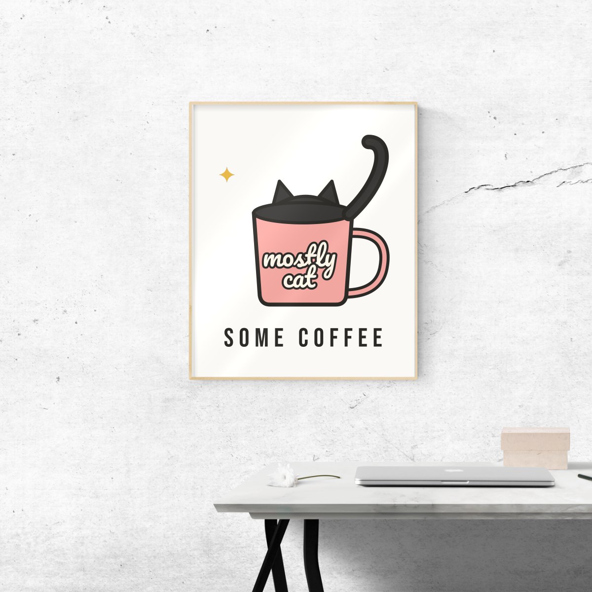 Mostly Cat, Some Coffee Art Print in matte white
