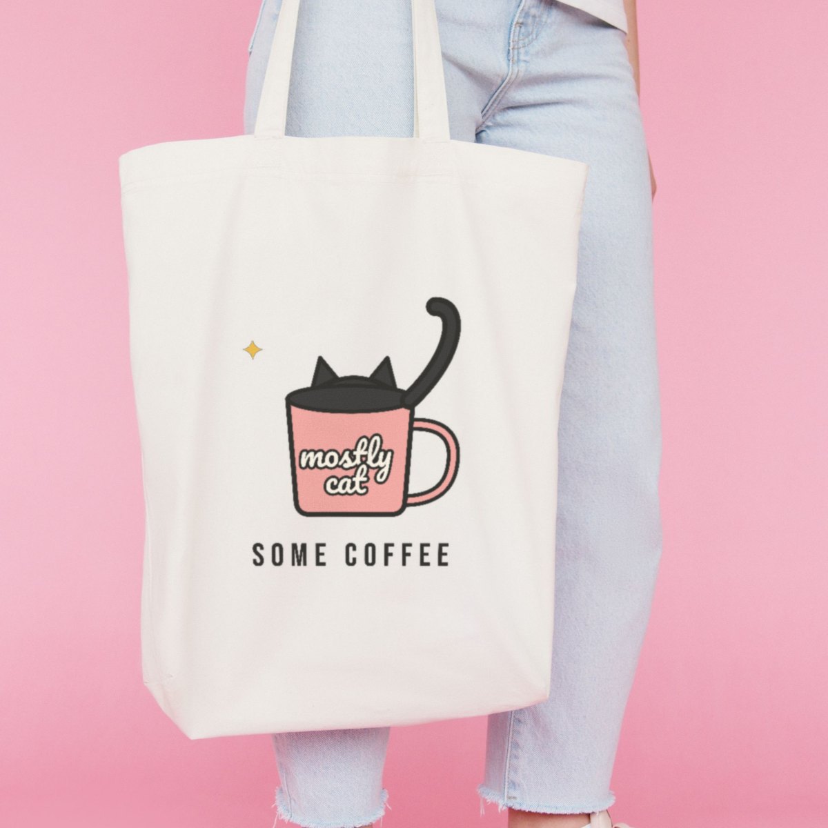 Mostly Cat, Some Coffee Tote Bag in natural