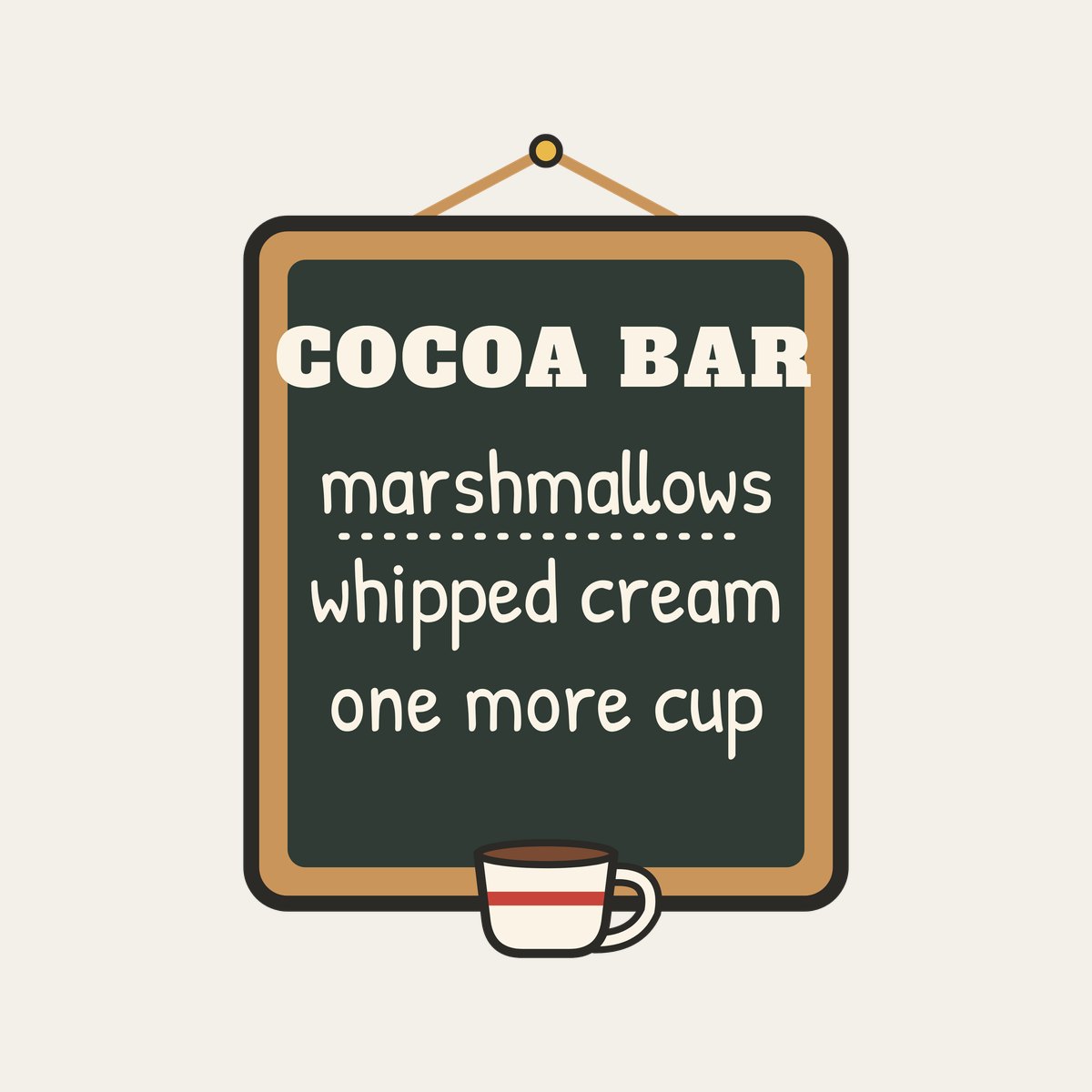 Cocoa Bar, Open Late design, close up