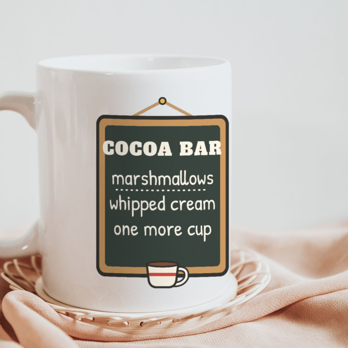 Cocoa Bar, Open Late Mug in white