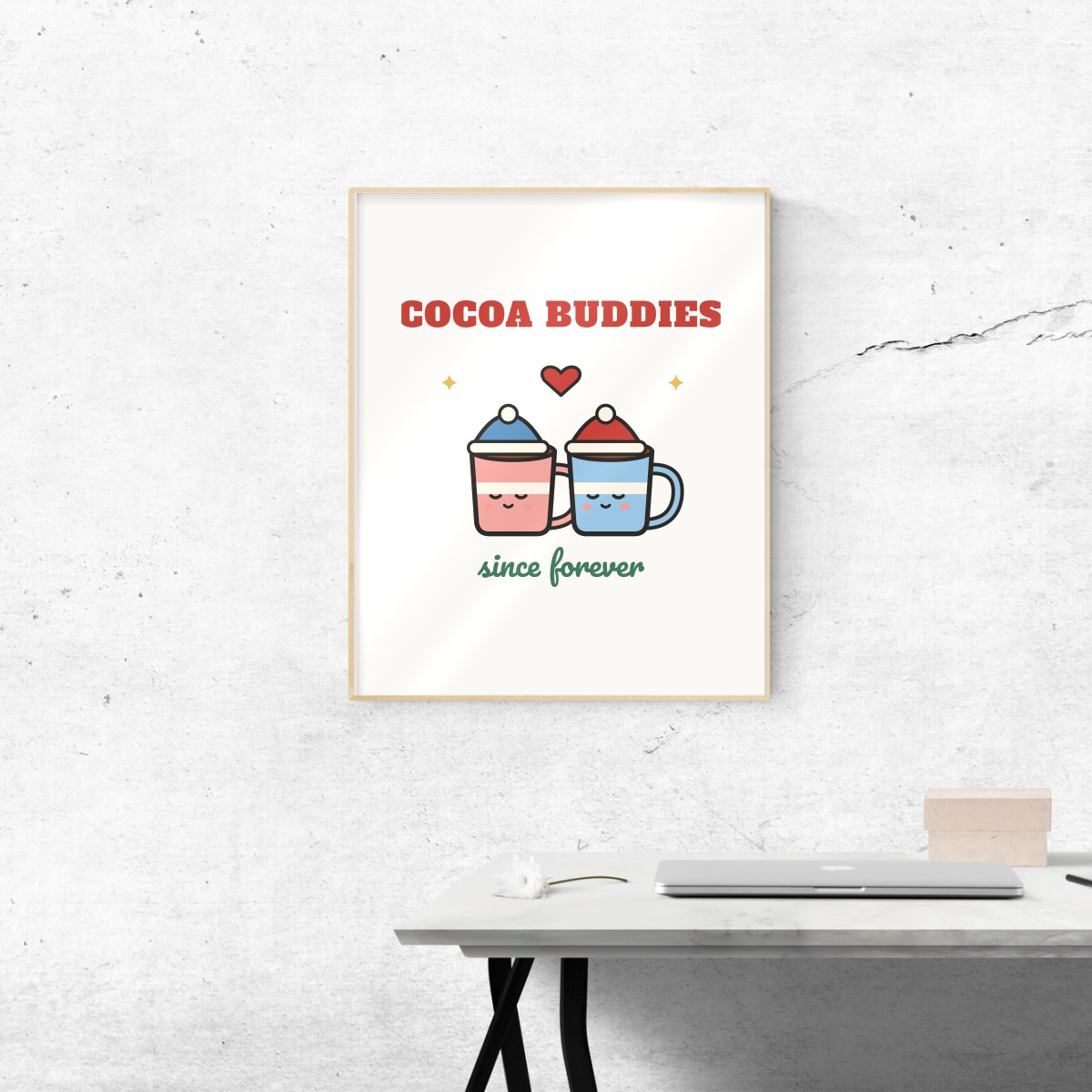 Cocoa Buddies Art Print in matte white