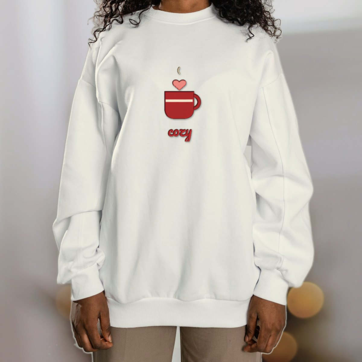 Cocoa Heart, Stitched Embroidered Sweatshirt in white