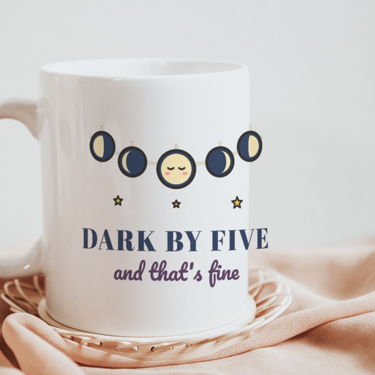 Dark by Five Mug in white