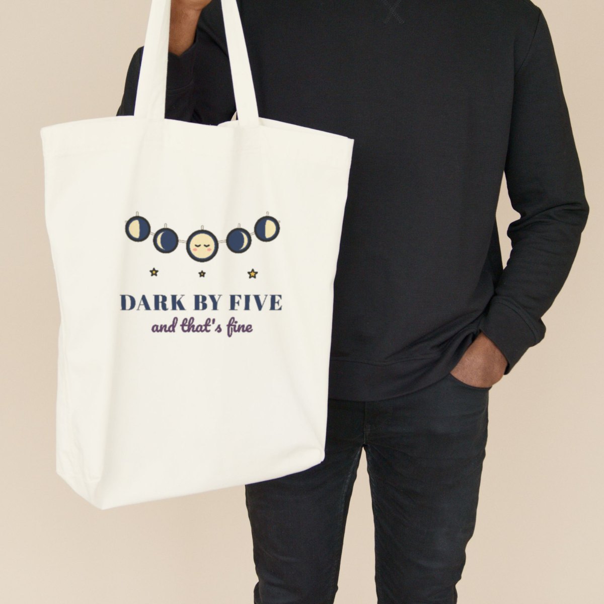 Dark by Five Tote Bag in natural