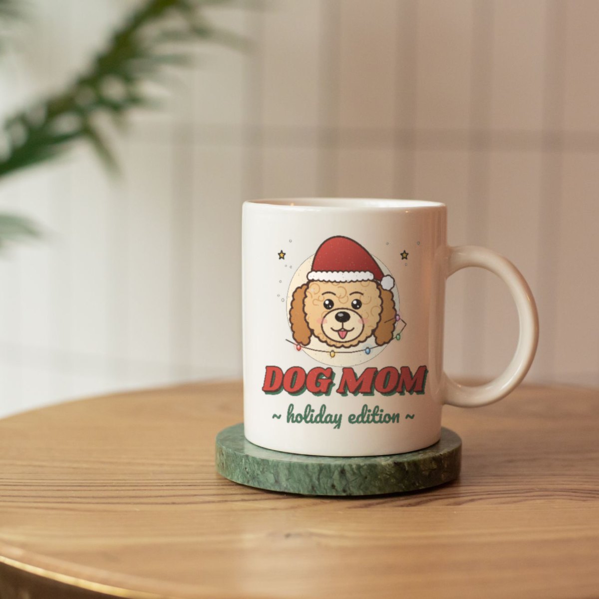 Dog Mom, Holiday Edition Mug in white