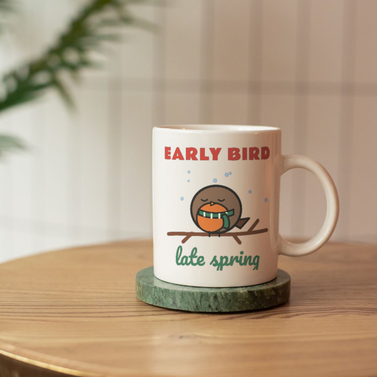 Early Bird, Late Spring Mug in white