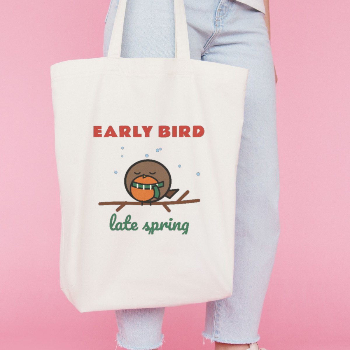 Early Bird, Late Spring Tote Bag in natural