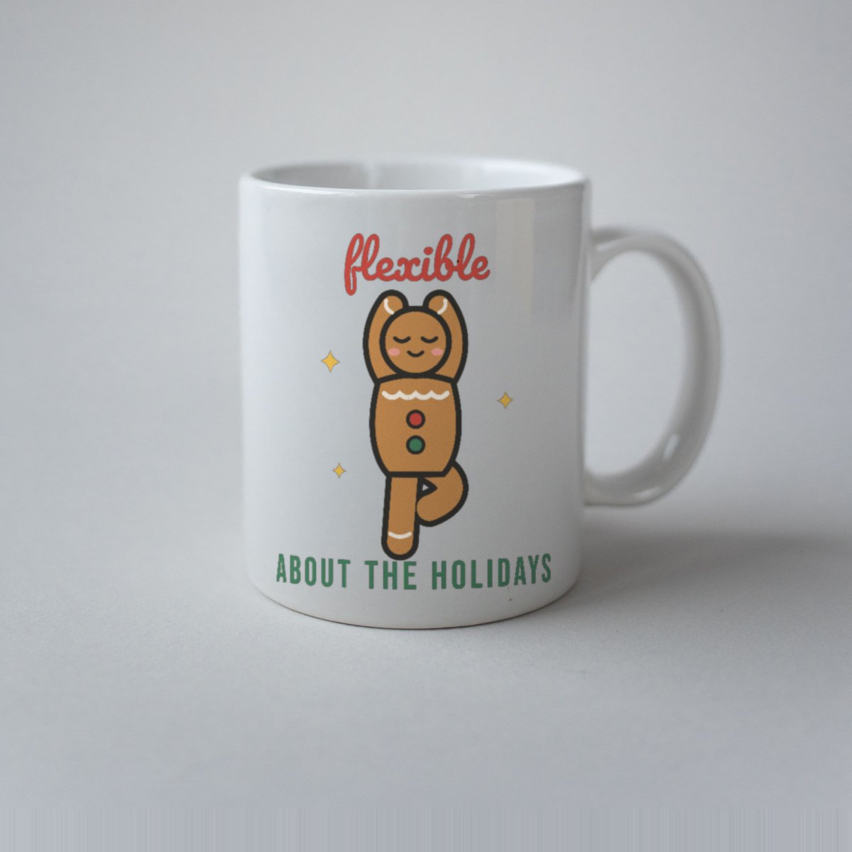 Flexible About the Holidays Mug in white