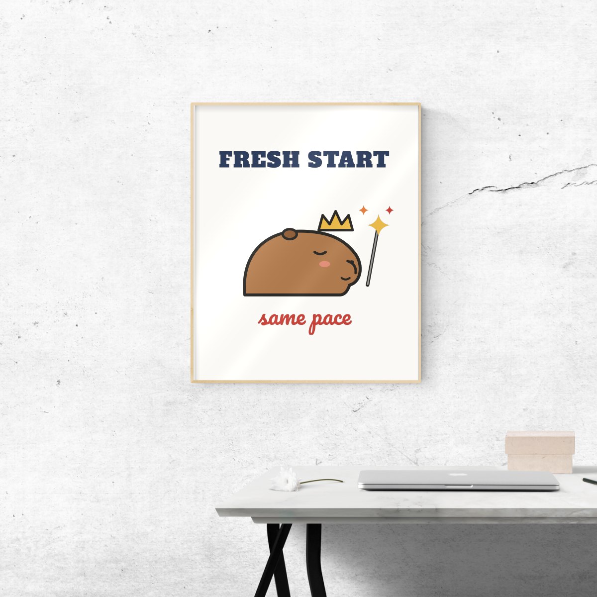 Fresh Start, Same Pace Art Print in matte white