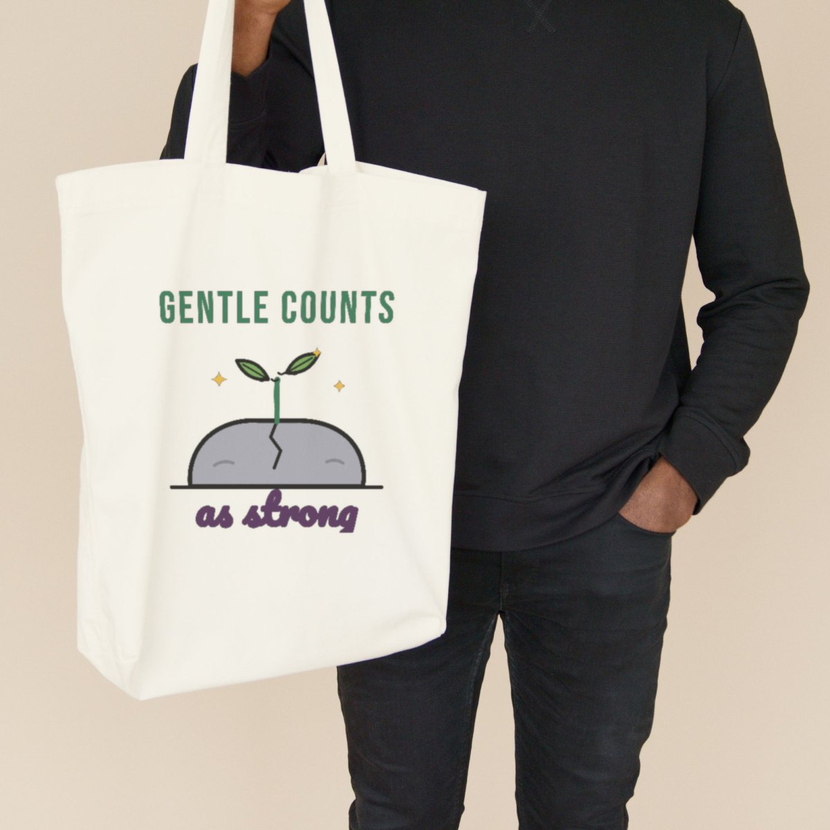 Gentle Counts as Strong Tote Bag in natural