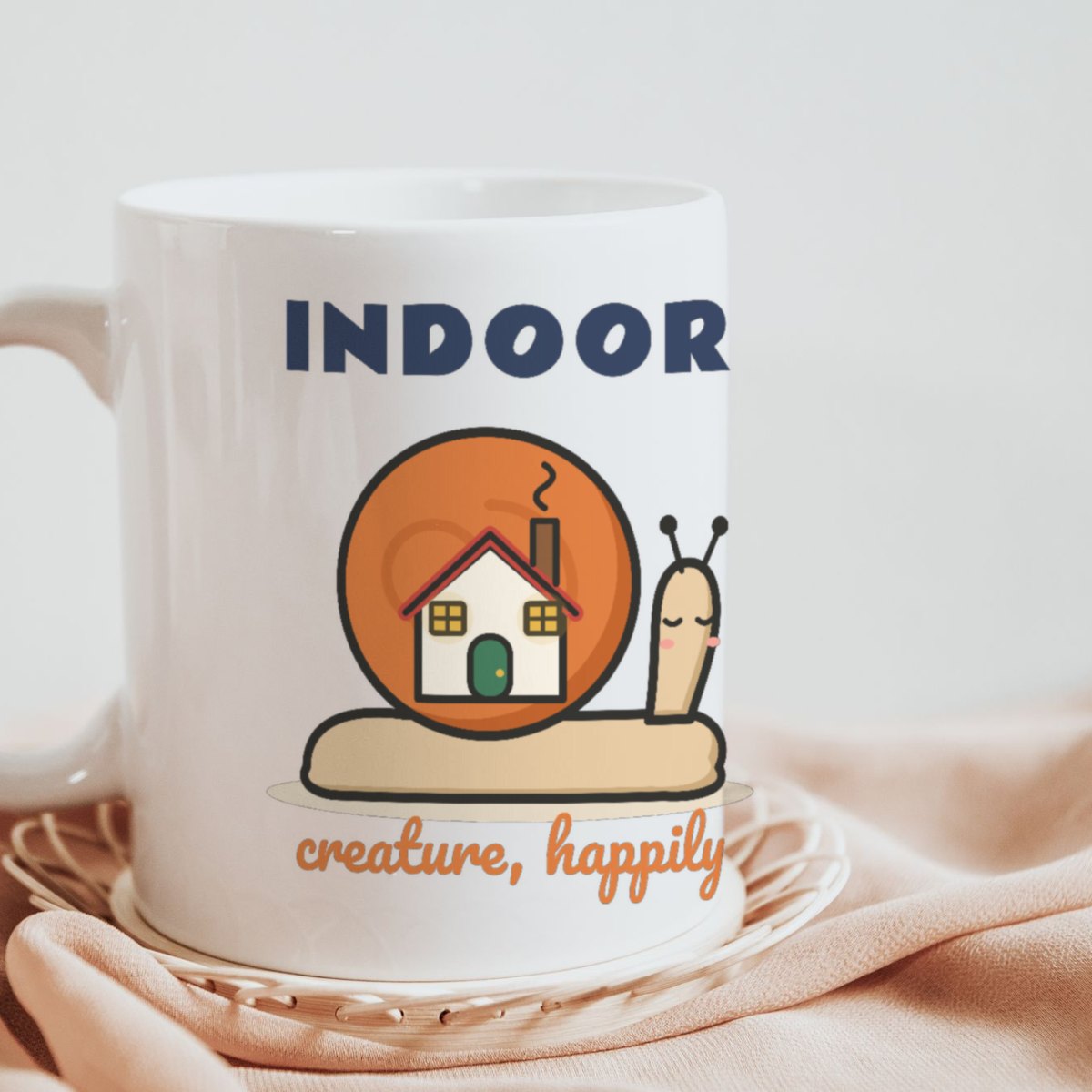 Indoor Creature, Happily Mug in white