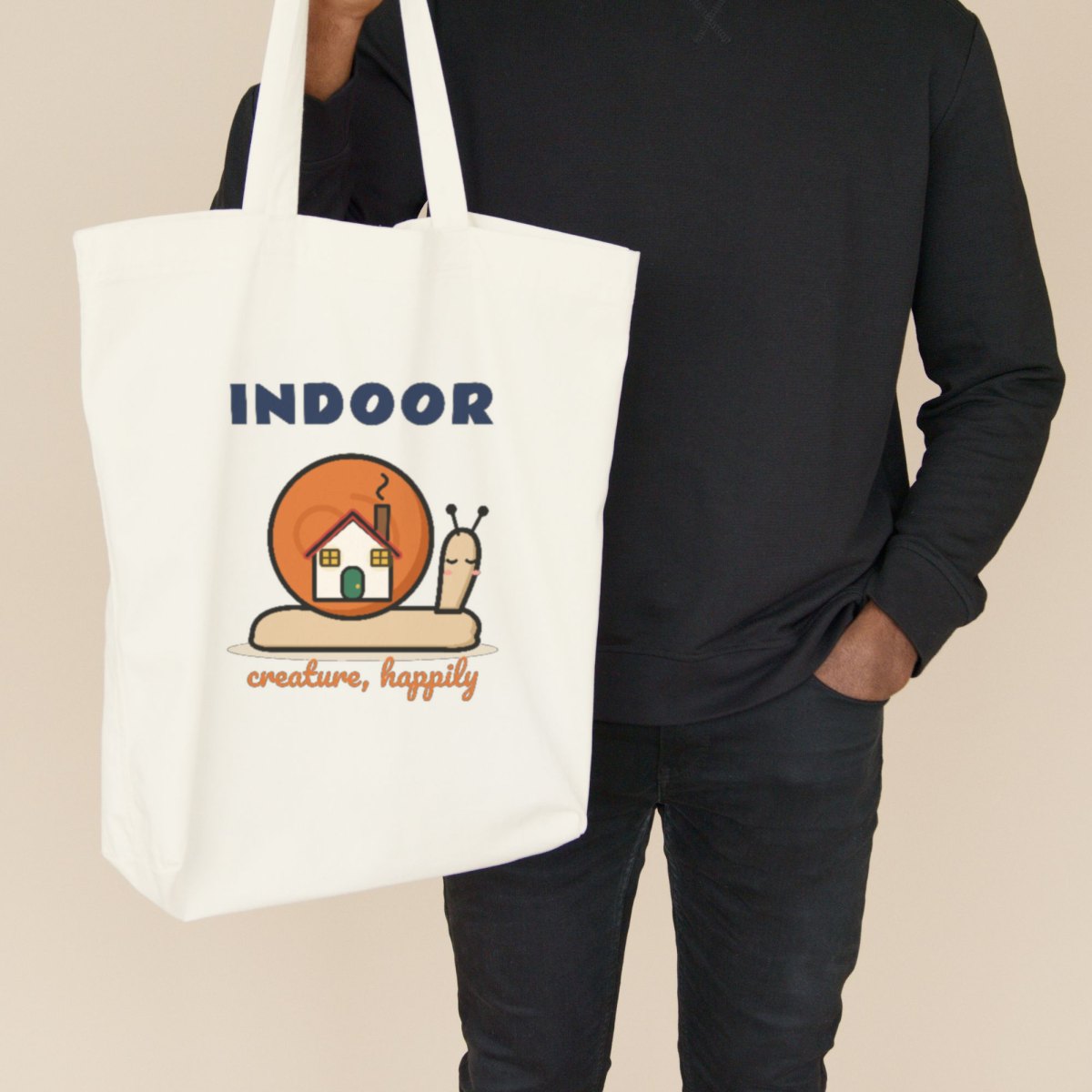 Indoor Creature, Happily Tote Bag in natural