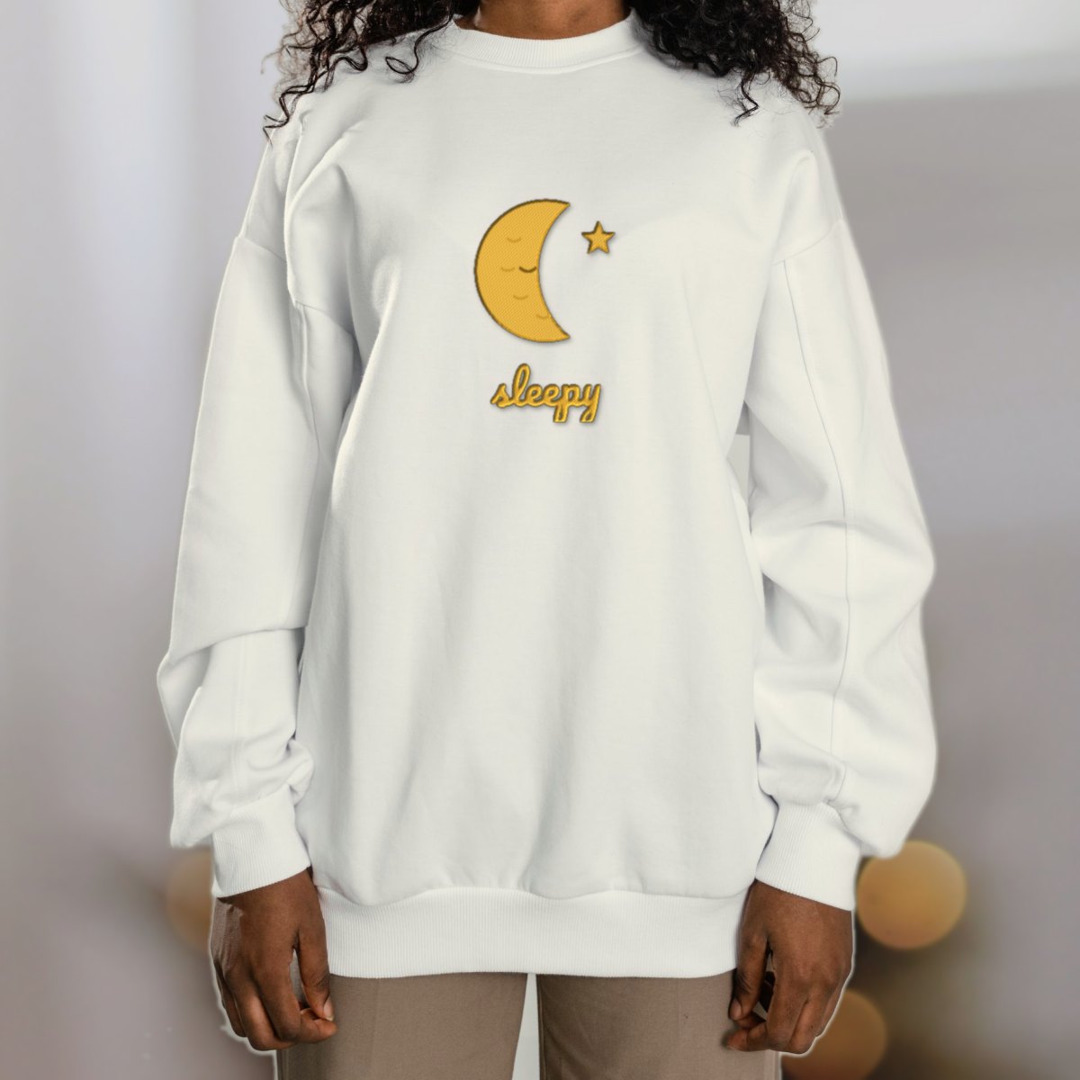 Knitted Moon, Stitched Embroidered Sweatshirt in white
