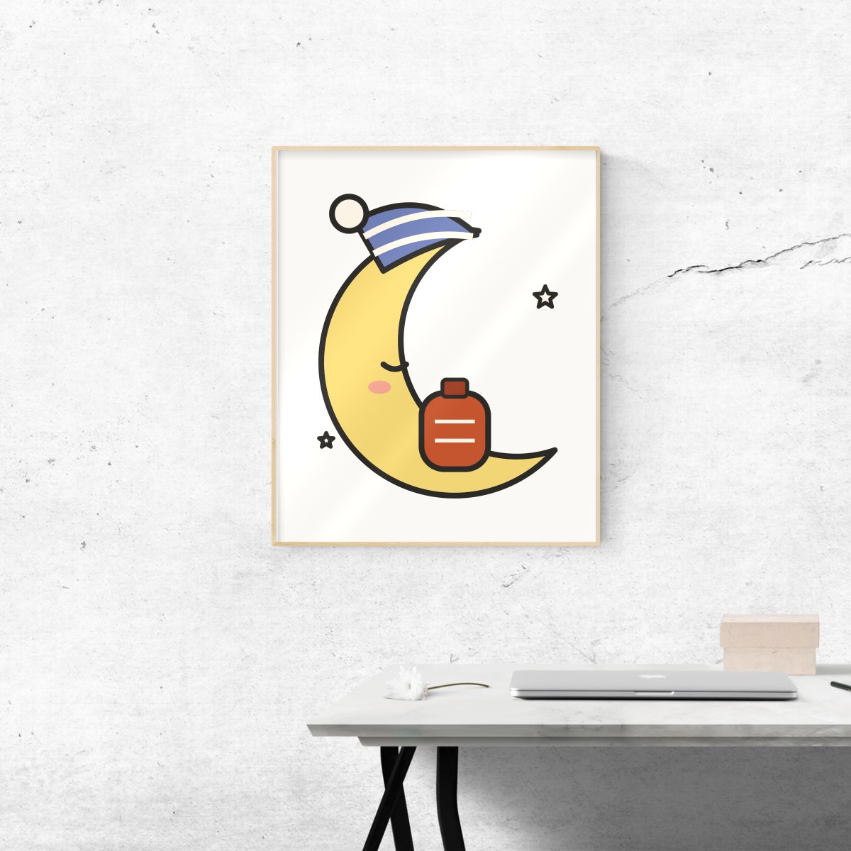 Knitted Moon Art Print in matte white