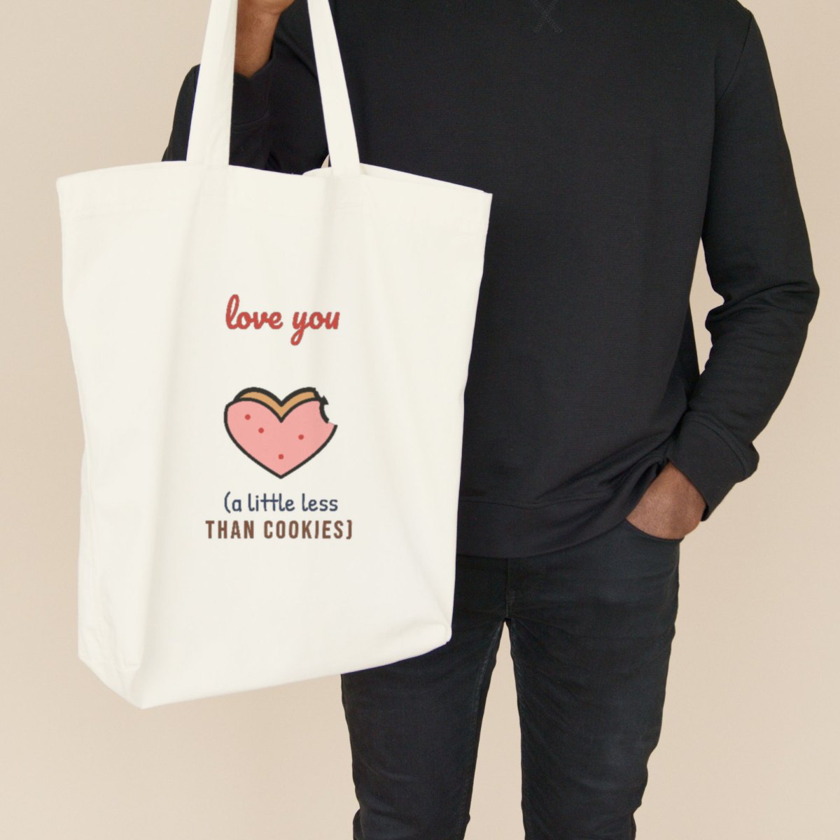 Love You (a Little Less Than Cookies) Tote Bag in natural