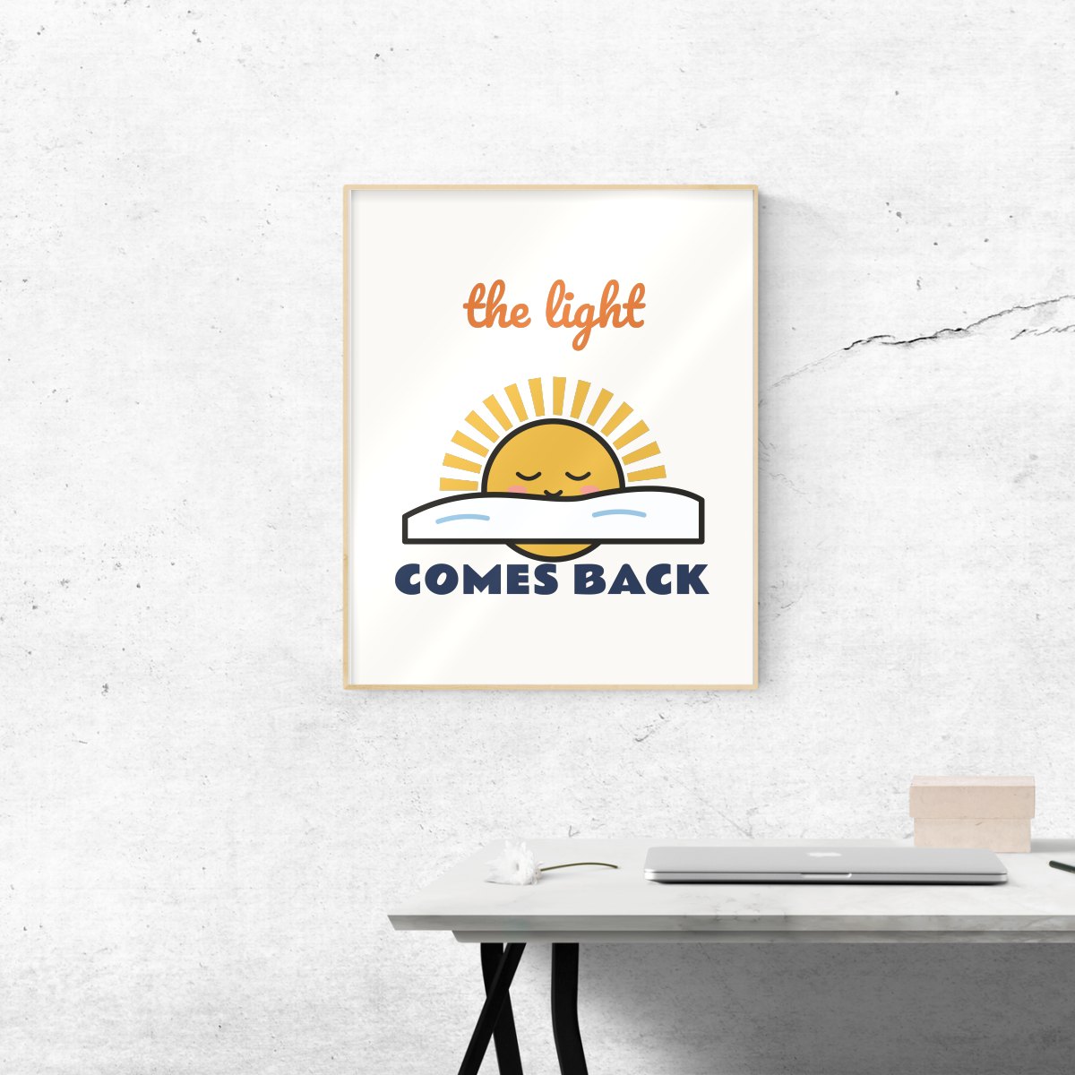 The Light Comes Back Art Print in matte white