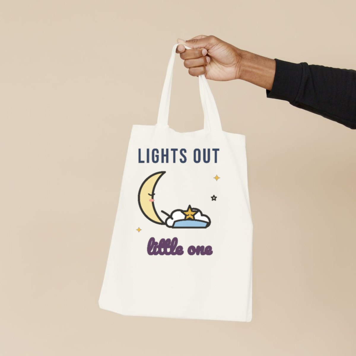 Lights Out, Little One Tote Bag in natural