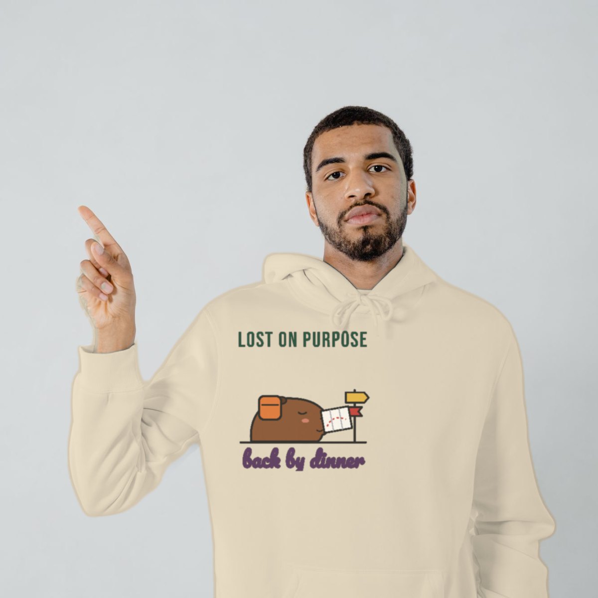 Lost on Purpose, Back by Dinner Hoodie in sand