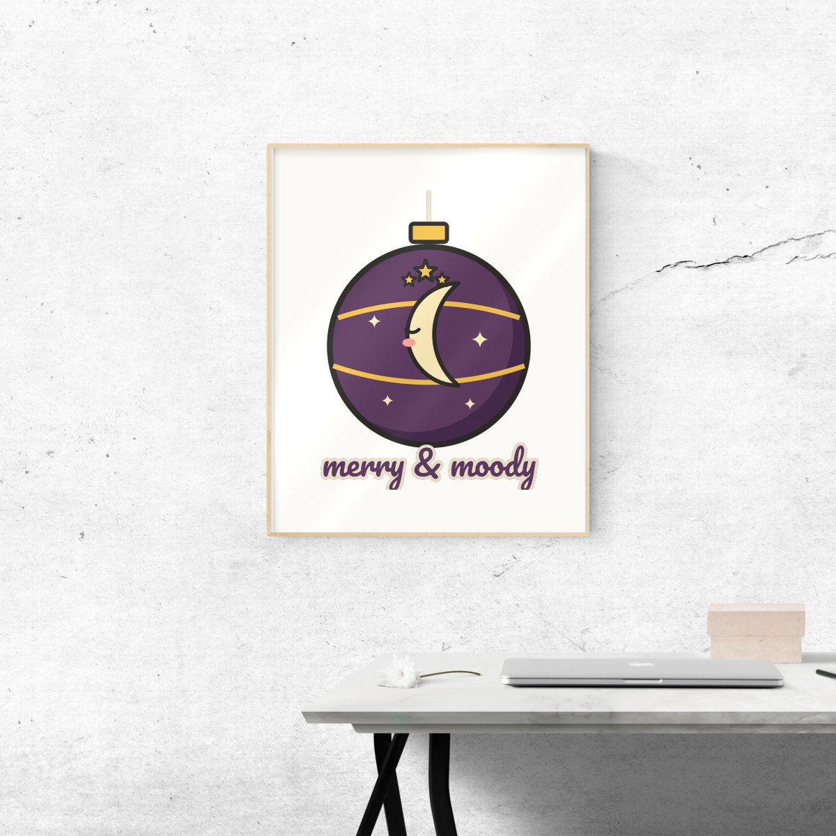 Merry and Moody Art Print in matte white