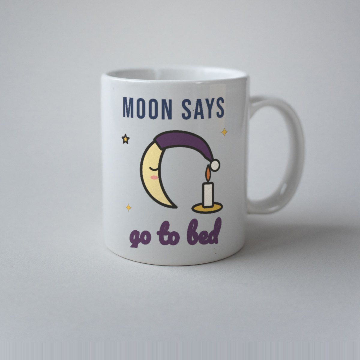 Moon Says Go to Bed Mug in white
