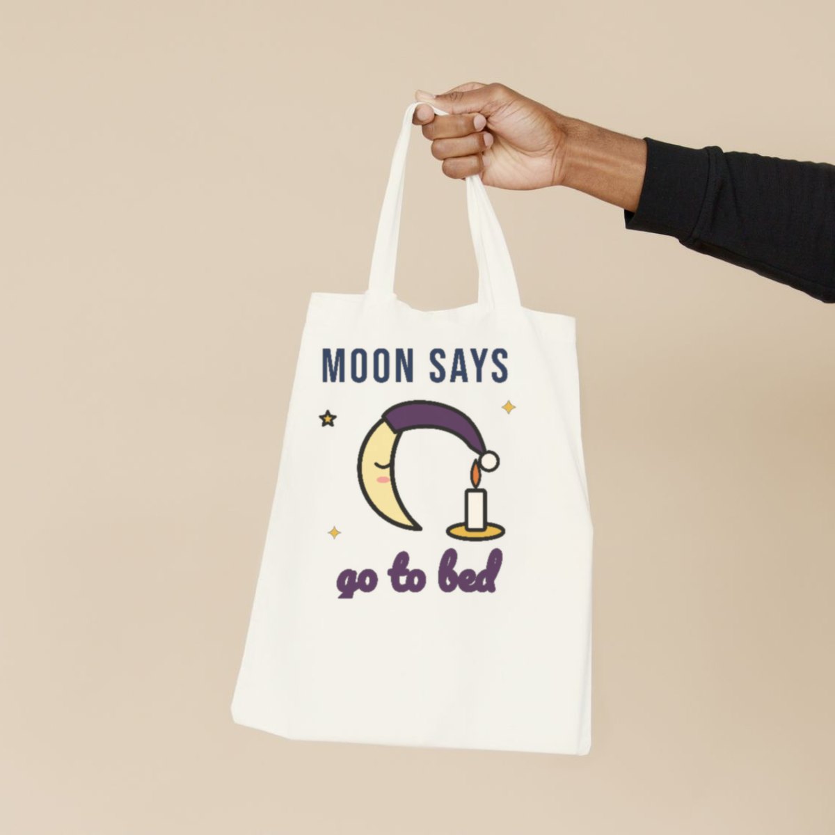 Moon Says Go to Bed Tote Bag in natural
