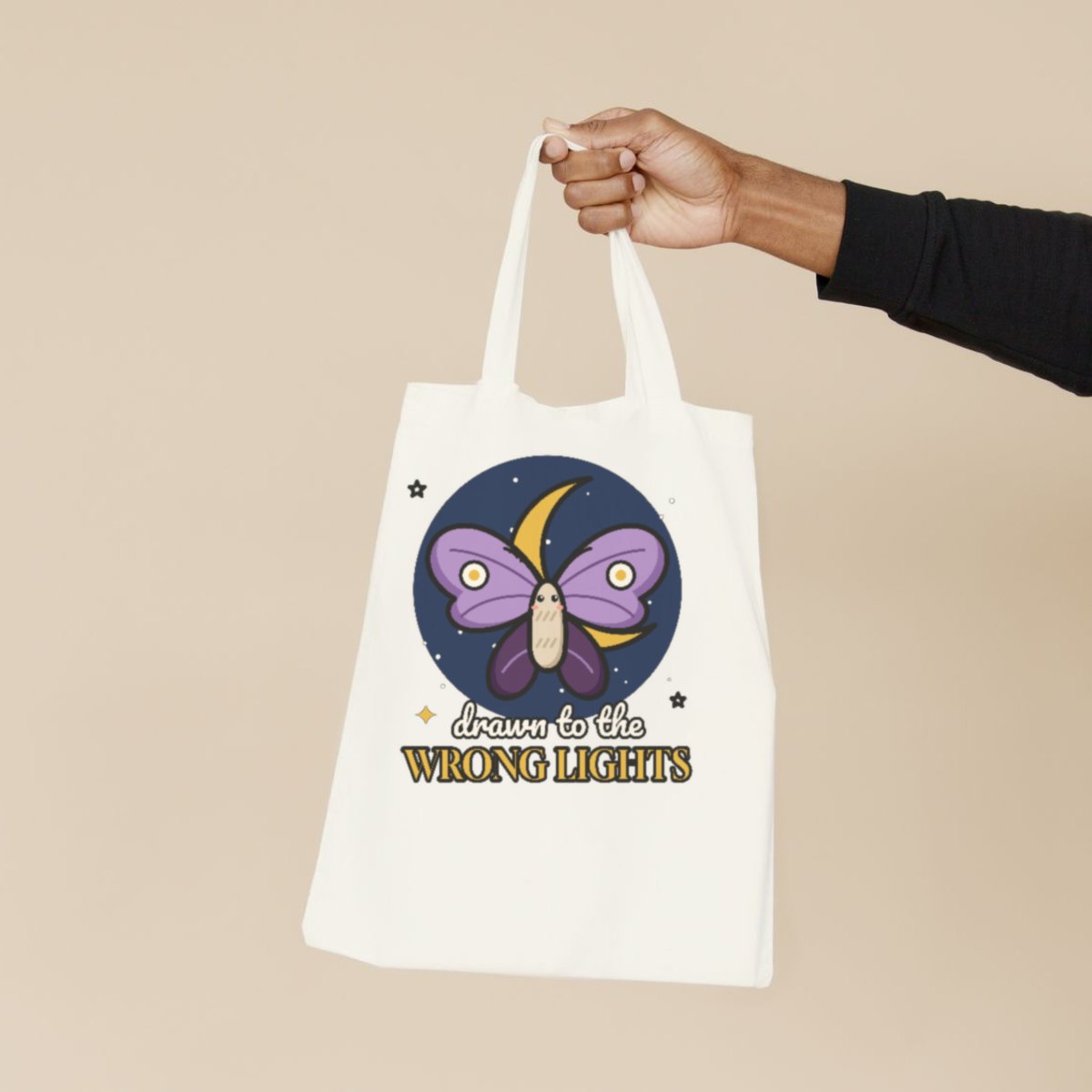 Drawn to the Wrong Lights Tote Bag in natural