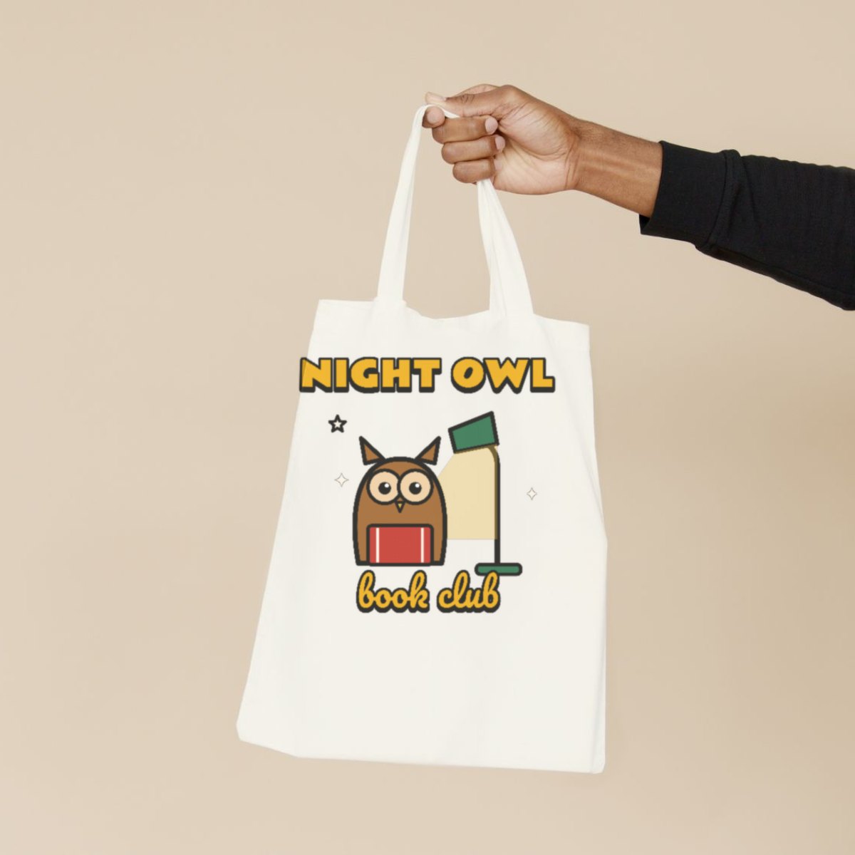 Night Owl Book Club Tote Bag in natural