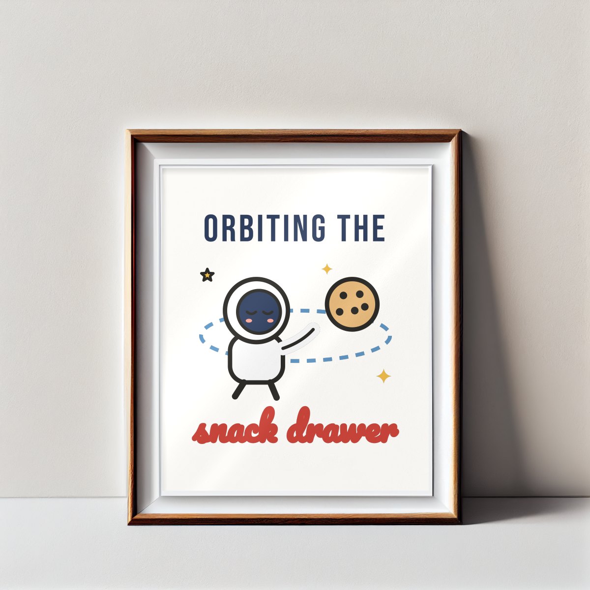 Orbiting the Snack Drawer Art Print in matte white