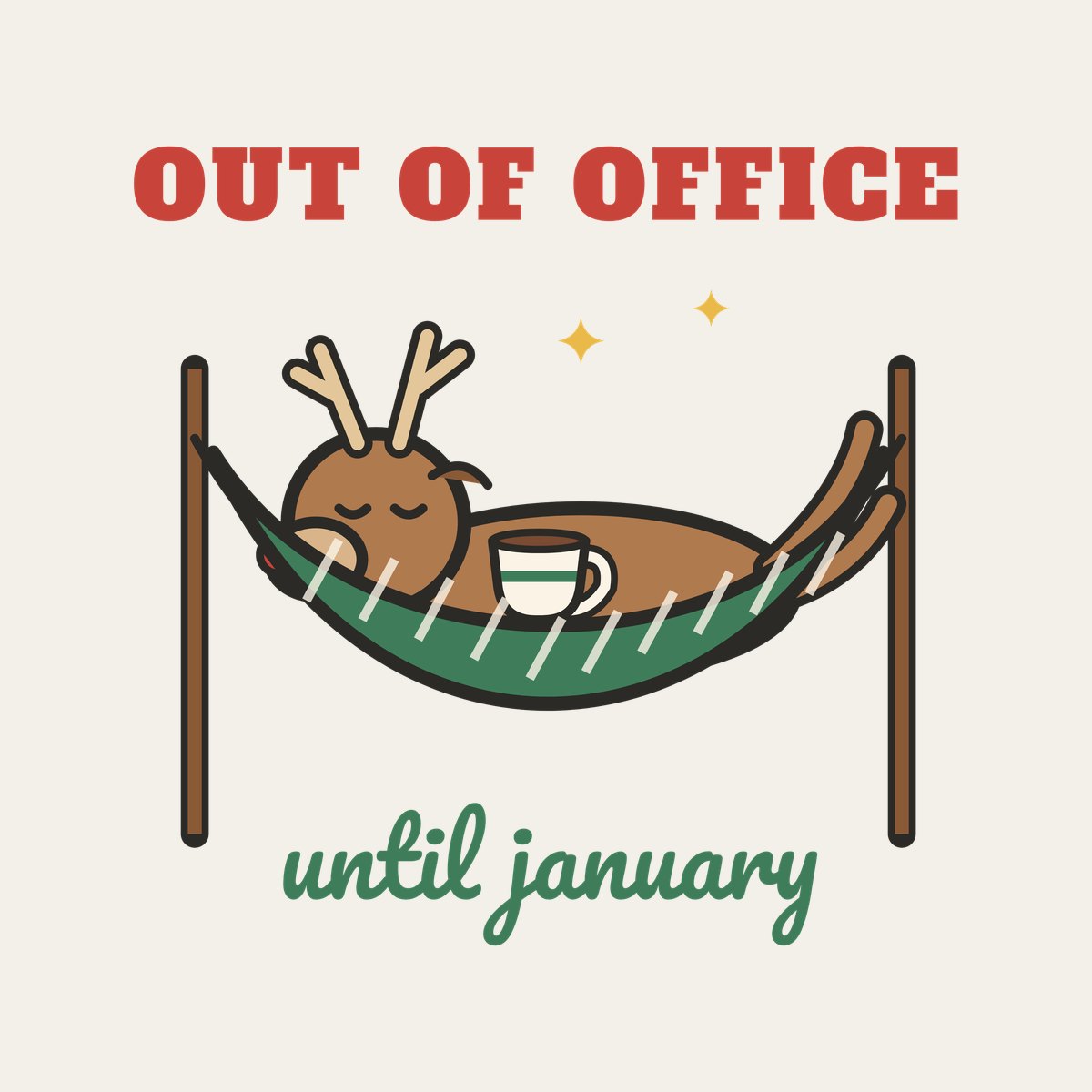 Out of Office Until January design, close up