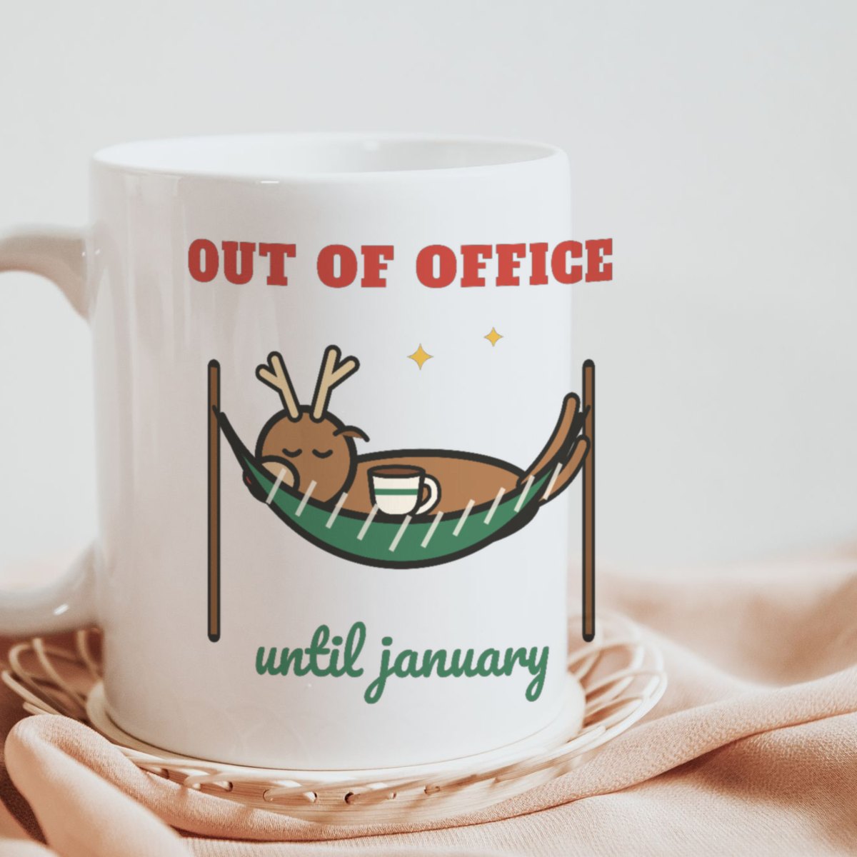 Out of Office Until January Mug in white