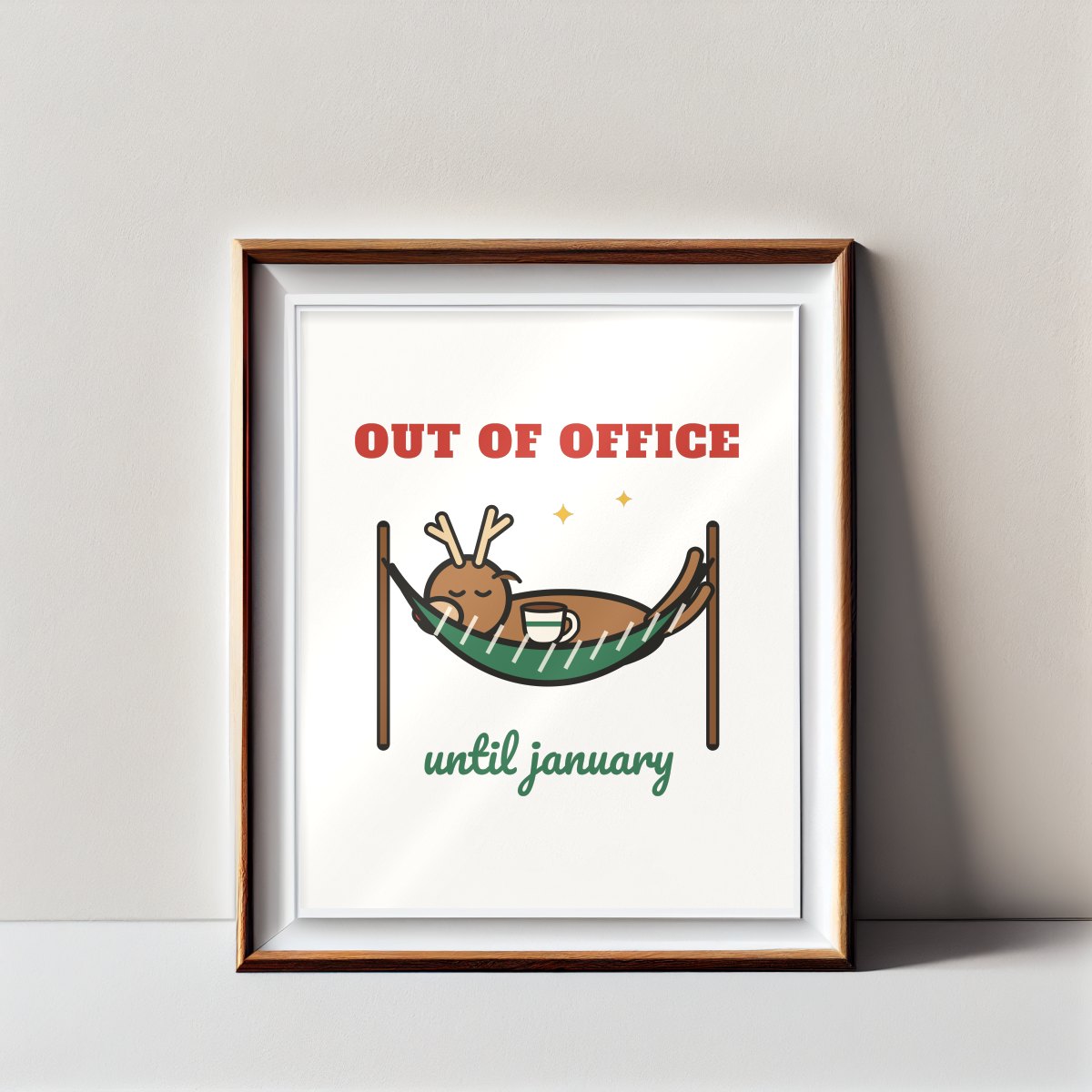 Out of Office Until January Art Print in matte white