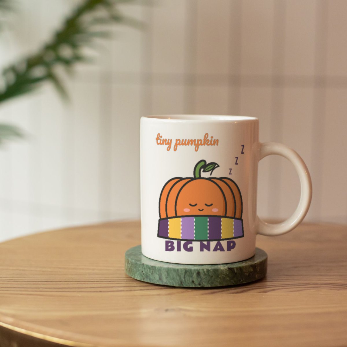 Tiny Pumpkin, Big Nap Mug in white