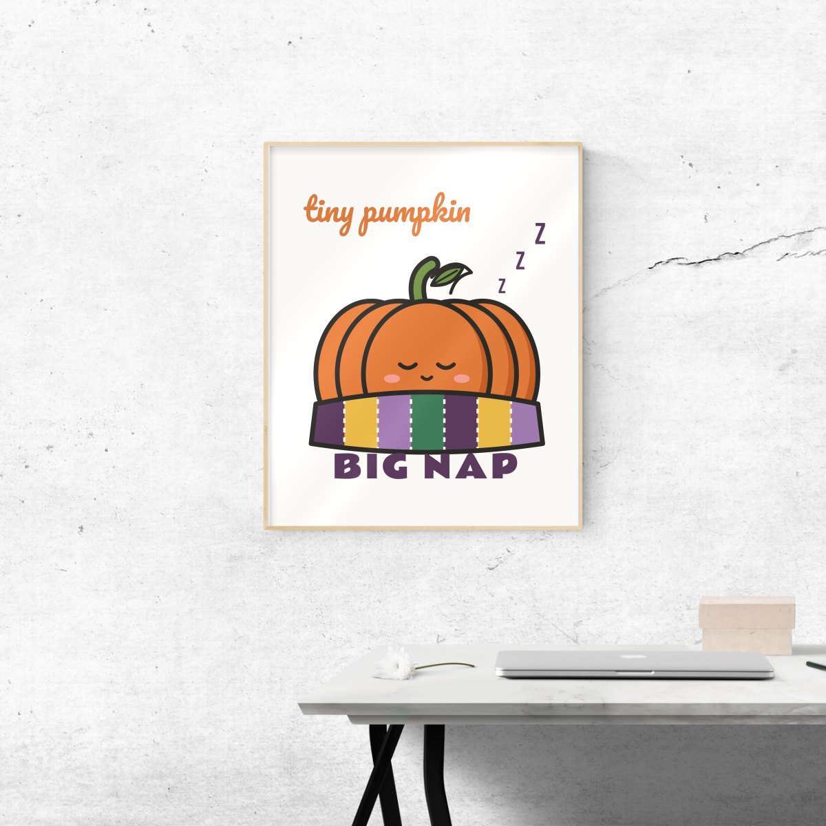 Tiny Pumpkin, Big Nap Art Print in matte white