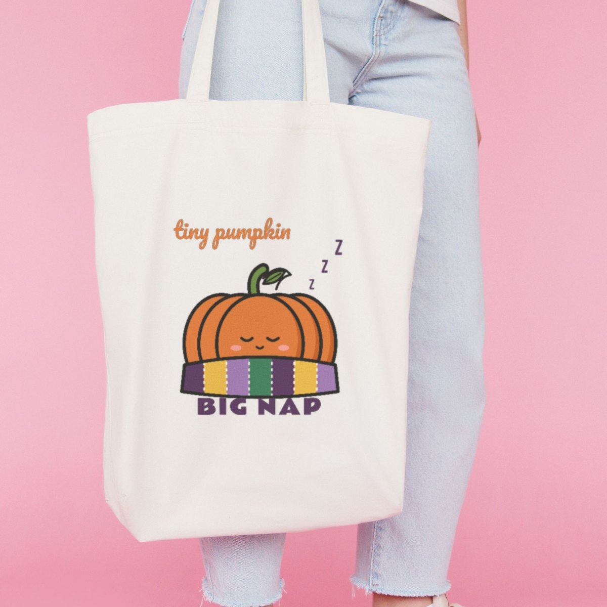 Tiny Pumpkin, Big Nap Tote Bag in natural