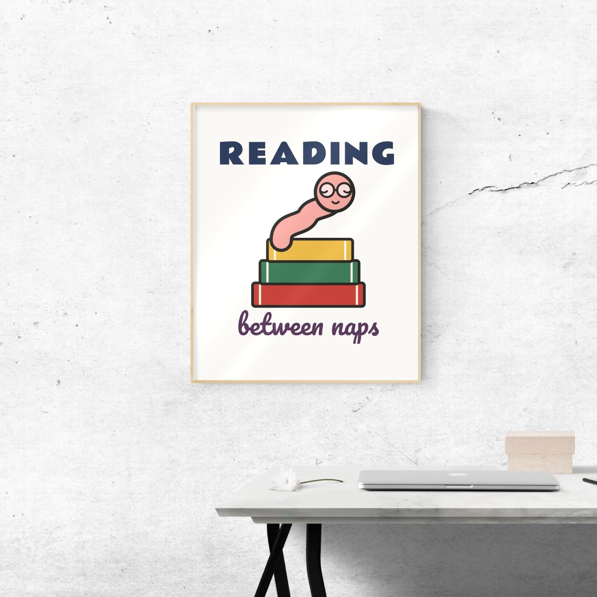 Reading Between Naps Art Print in matte white