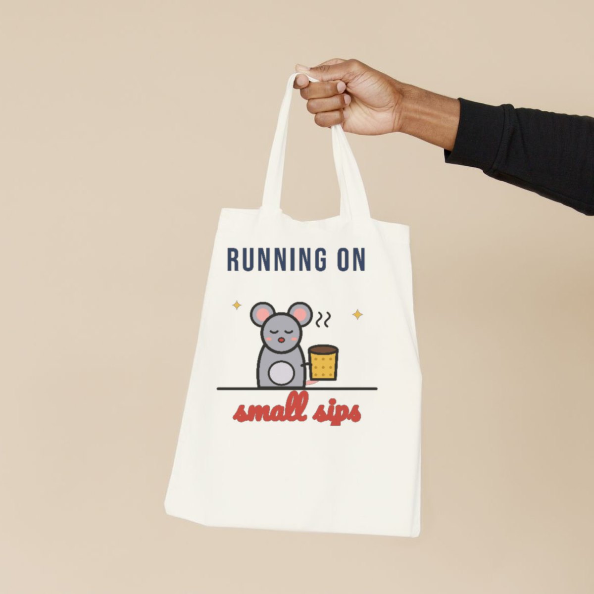 Running on Small Sips Tote Bag in natural