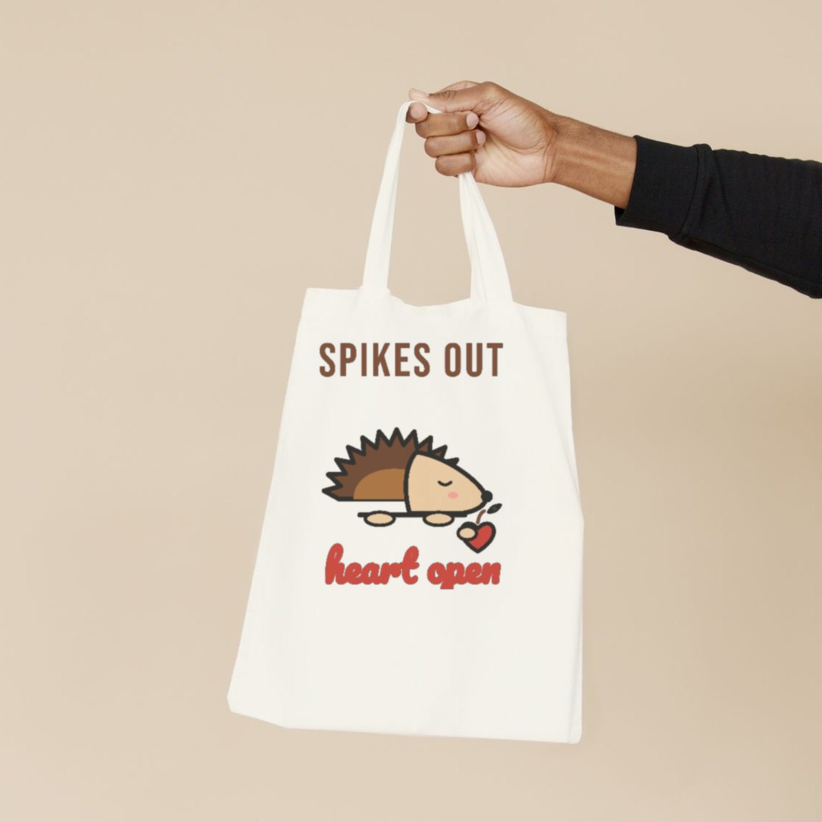 Spikes Out, Heart Open Tote Bag in natural