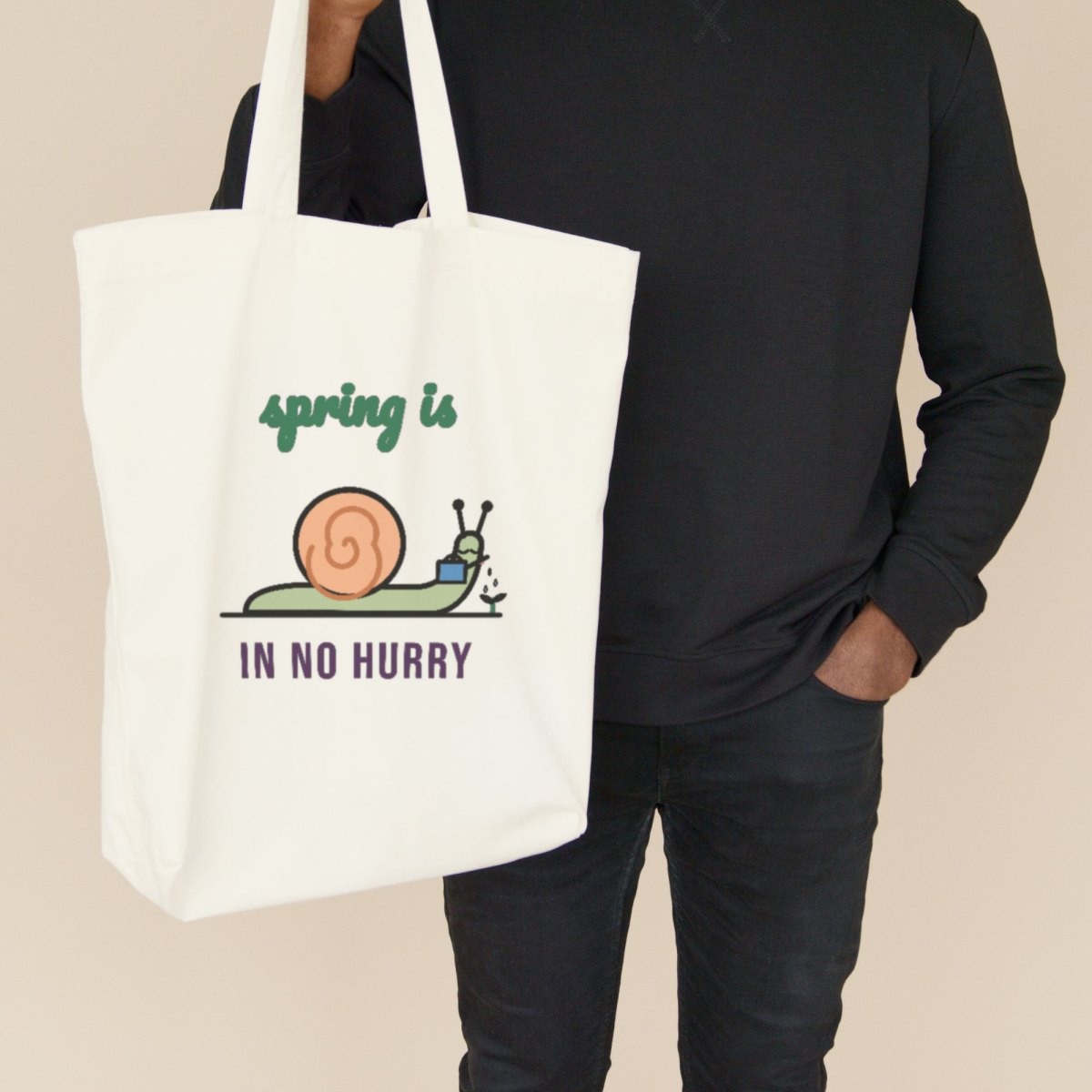 Spring Is in No Hurry Tote Bag in natural