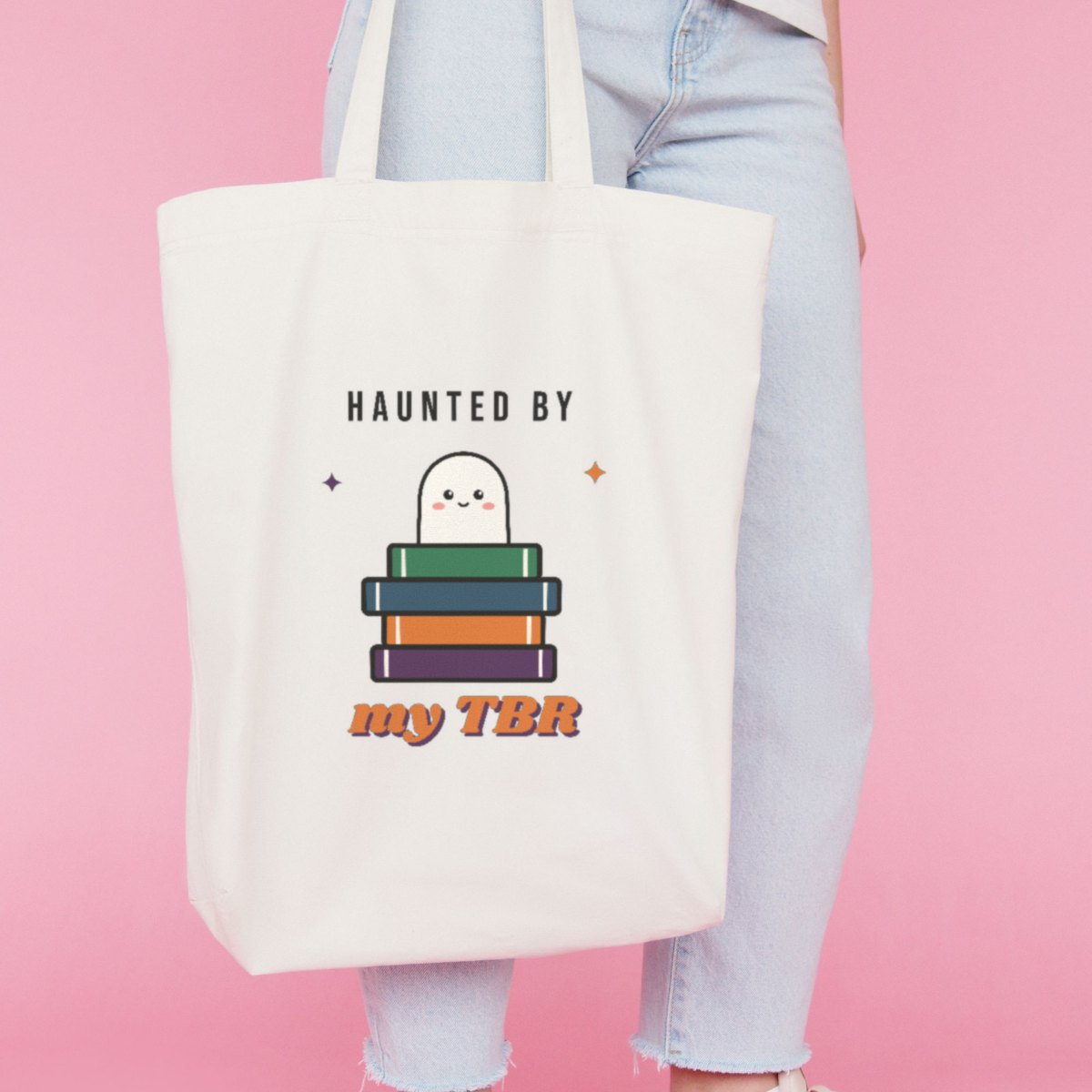 Haunted by My TBR Tote Bag in natural