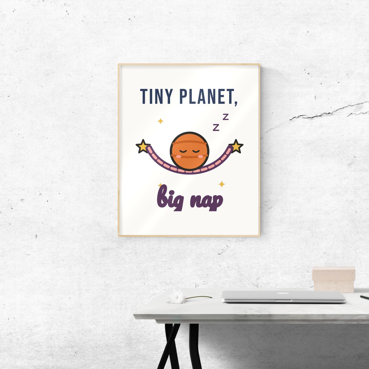 Tiny Planet, Big Nap Art Print in matte white