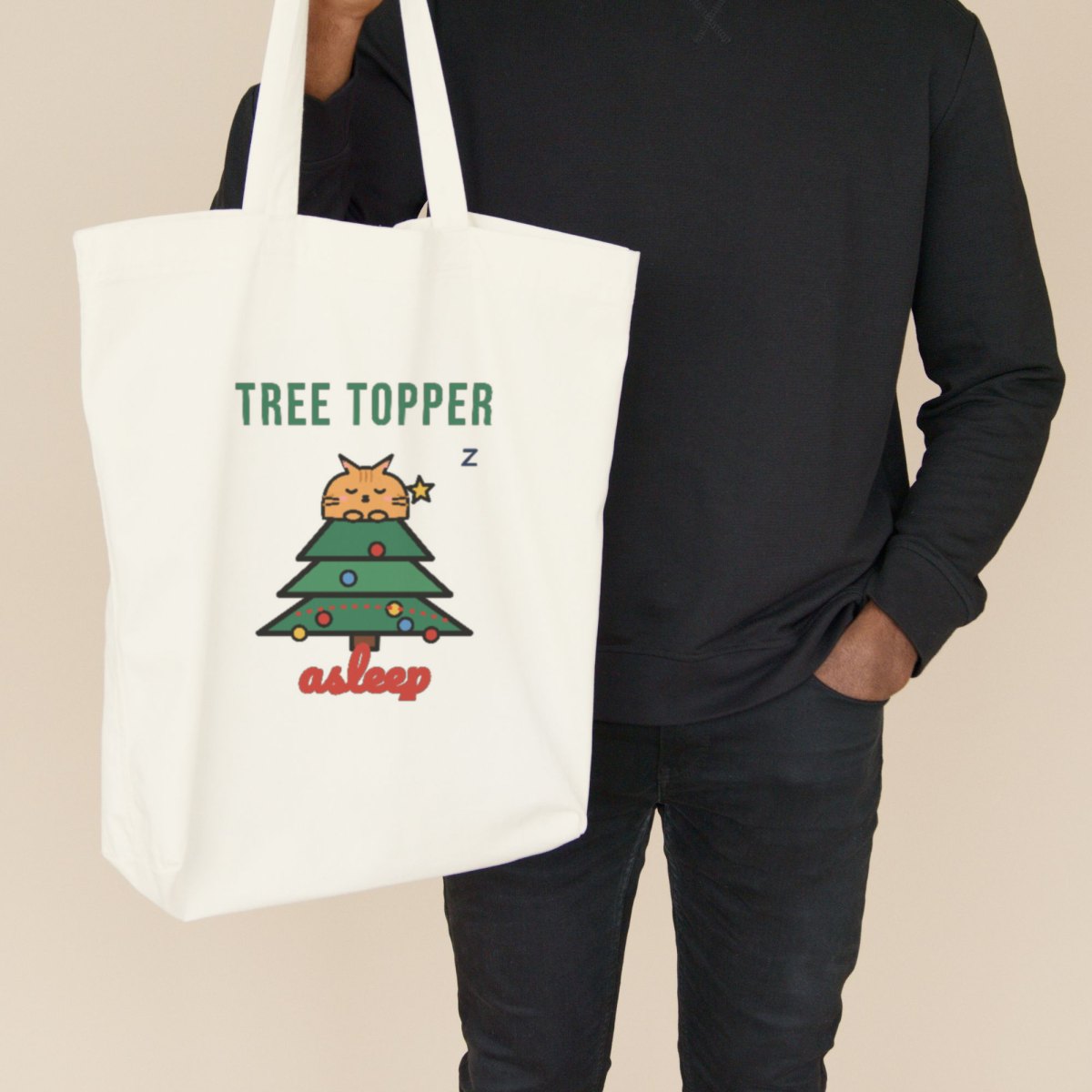 Tree Topper, Asleep Tote Bag in natural